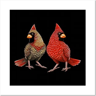 Red Cardinal birds male-female Posters and Art